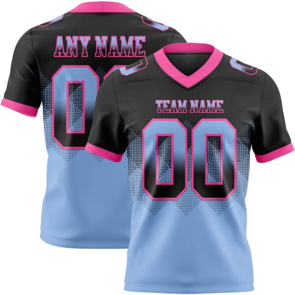 Custom Black Light Blue-Pink Authentic Gradient Square Shape Flag Football Jersey