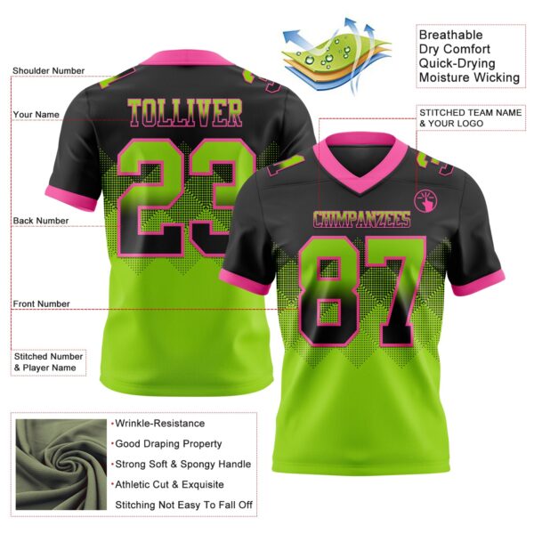 Custom Black Neon Green-Pink Authentic Gradient Square Shape Flag Football Jersey