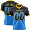 Custom Black Powder Blue-Yellow Authentic Gradient Square Shape Flag Football Jersey