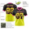 Custom Black Neon Yellow-Pink Authentic Gradient Square Shape Flag Football Jersey