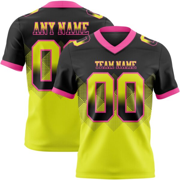 Custom Black Neon Yellow-Pink Authentic Gradient Square Shape Flag Football Jersey