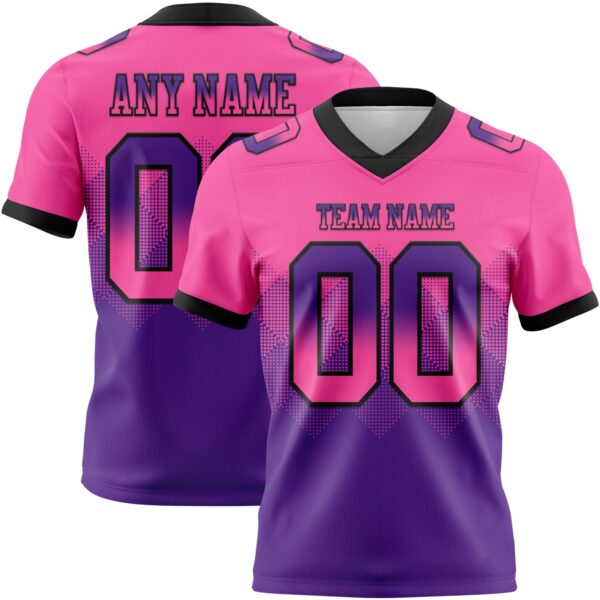 Custom Pink Purple-Black Authentic Gradient Square Shape Flag Football Jersey