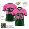 Custom Pink Green-White Authentic Gradient Square Shape Flag Football Jersey