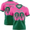 Custom Pink Kelly Green-White Authentic Gradient Square Shape Flag Football Jersey