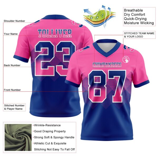 Custom Pink Royal-White Authentic Gradient Square Shape Flag Football Jersey
