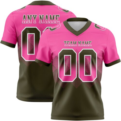 Custom Pink Olive-White Authentic Gradient Square Shape Flag Football Jersey