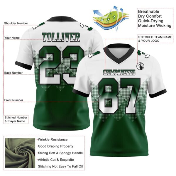 Custom White Green-Black Authentic Gradient Square Shape Flag Football Jersey