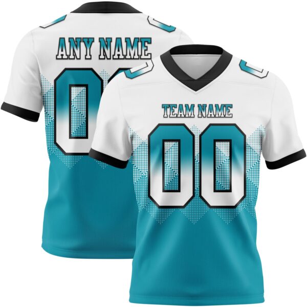 Custom White Teal-Black Authentic Gradient Square Shape Flag Football Jersey