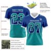 Custom Royal Teal-White Authentic Gradient Square Shape Flag Football Jersey