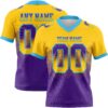 Custom Yellow Purple-Sky Blue Authentic Gradient Square Shape Flag Football Jersey