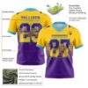 Custom Yellow Purple-Sky Blue Authentic Gradient Square Shape Flag Football Jersey