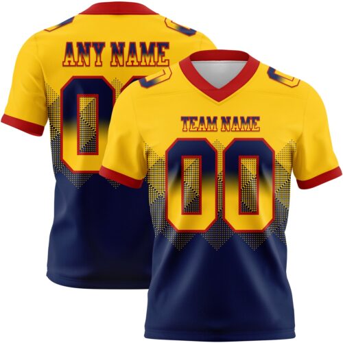 Custom Yellow Navy-Red Authentic Gradient Square Shape Flag Football Jersey