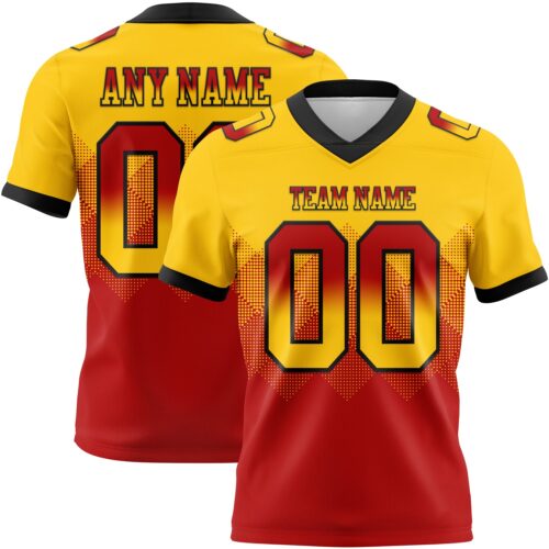 Custom Yellow Red-Black Authentic Gradient Square Shape Flag Football Jersey
