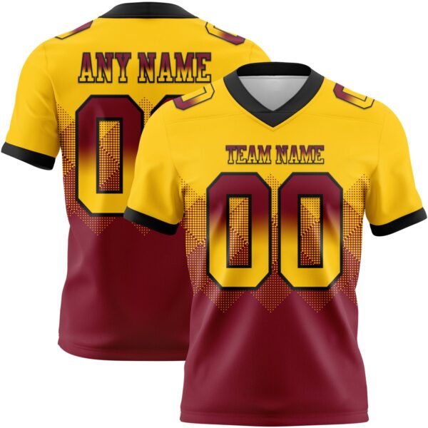 Custom Yellow Crimson-Black Authentic Gradient Square Shape Flag Football Jersey