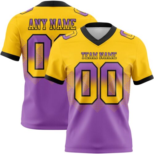 Custom Yellow Medium Purple-Black Authentic Gradient Square Shape Flag Football Jersey
