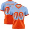 Custom Light Blue Orange-White Authentic Gradient Square Shape Flag Football Jersey
