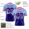 Custom Light Blue Dark Purple-Pink Authentic Gradient Square Shape Flag Football Jersey