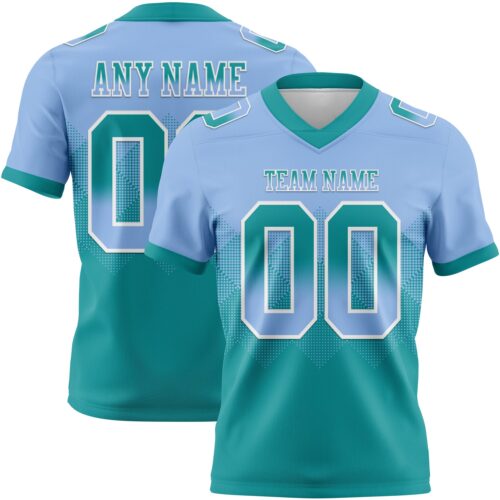 Custom Light Blue Teal-White Authentic Gradient Square Shape Flag Football Jersey