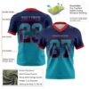 Custom Navy Teal-Red Authentic Gradient Square Shape Flag Football Jersey