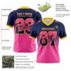 Custom Navy Pink-Yellow Authentic Gradient Square Shape Flag Football Jersey