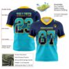 Custom Navy Lakes Blue-Yellow Authentic Gradient Square Shape Flag Football Jersey