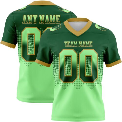 Gradient0813 Custom Green Pea Green-Old Gold Authentic Gradient Square Shape Flag Football Jersey