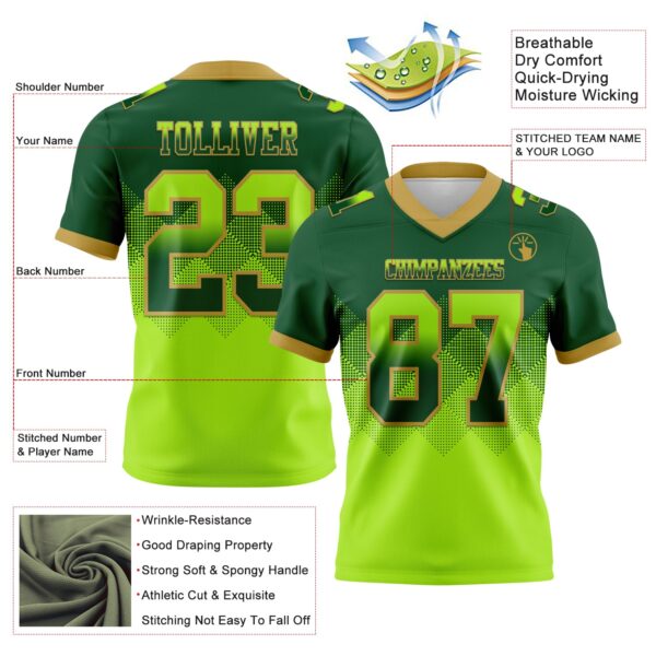 Custom Green Neon Green-Old Gold Authentic Gradient Square Shape Flag Football Jersey