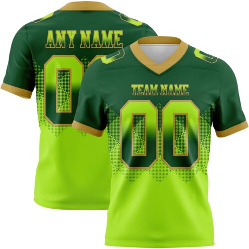 Gradient0814 Custom Green Neon Green-Old Gold Authentic Gradient Square Shape Flag Football Jersey