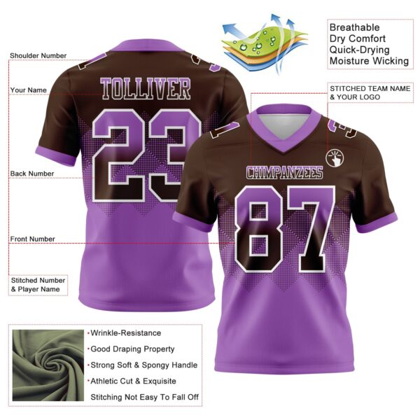 Custom Brown Medium Purple-White Authentic Gradient Square Shape Flag Football Jersey