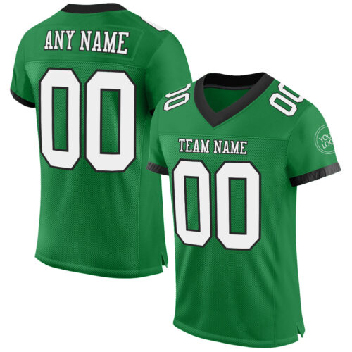 GrassGreen0002 Custom Grass Green White-Black Mesh Authentic Football Jersey