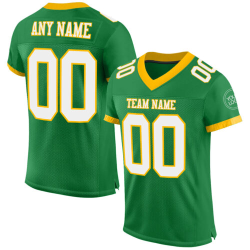 GrassGreen0004 Custom Grass Green White-Gold Mesh Authentic Football Jersey