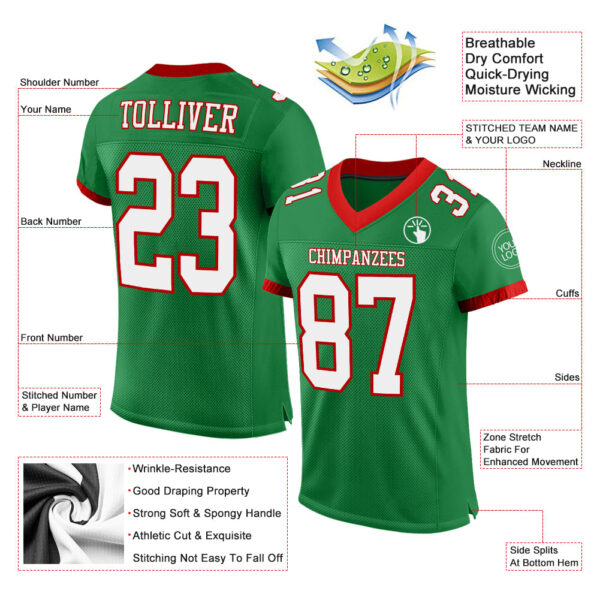 GrassGreen0006-1 Custom Grass Green White-Red Mesh Authentic Football Jersey