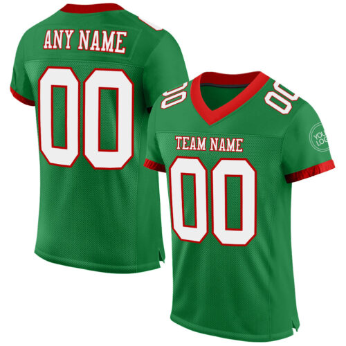 GrassGreen0006 Custom Grass Green White-Red Mesh Authentic Football Jersey