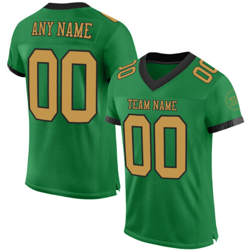 GrassGreen0009 Custom Grass Green Old Gold-Black Mesh Authentic Football Jersey