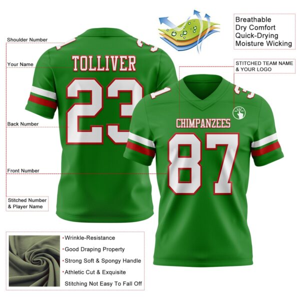 Custom Grass Green White-Red Authentic Football Jersey