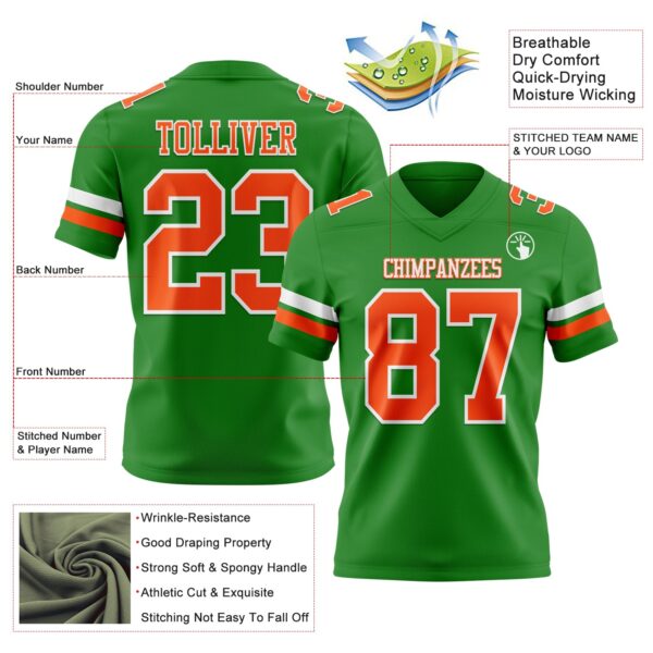 Custom Grass Green Orange-White Authentic Football Jersey