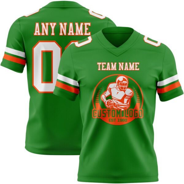 Custom Grass Green White-Orange Authentic Football Jersey