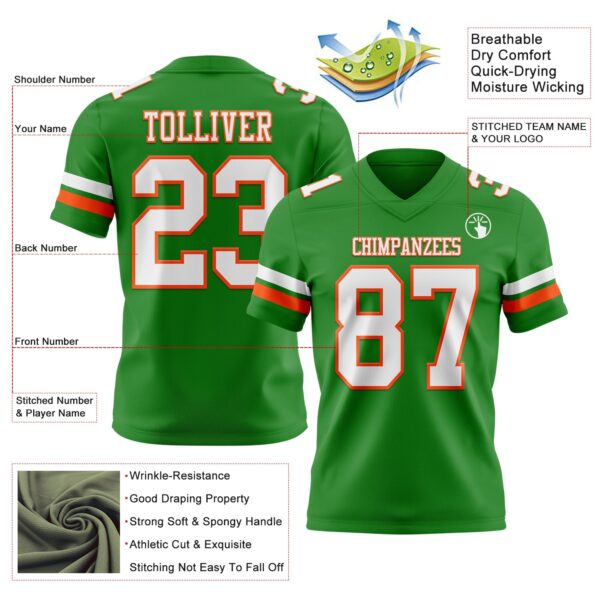 Custom Grass Green White-Orange Authentic Football Jersey