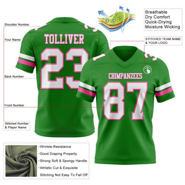 Custom Grass Green White-Pink Authentic Football Jersey