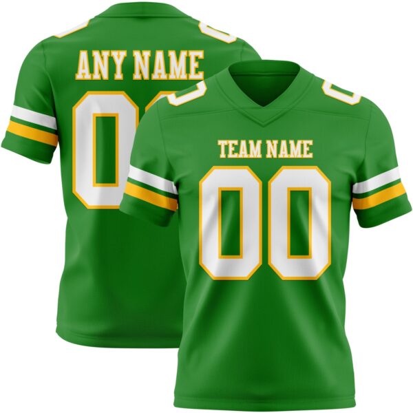 Custom Grass Green White-Gold Authentic Football Jersey