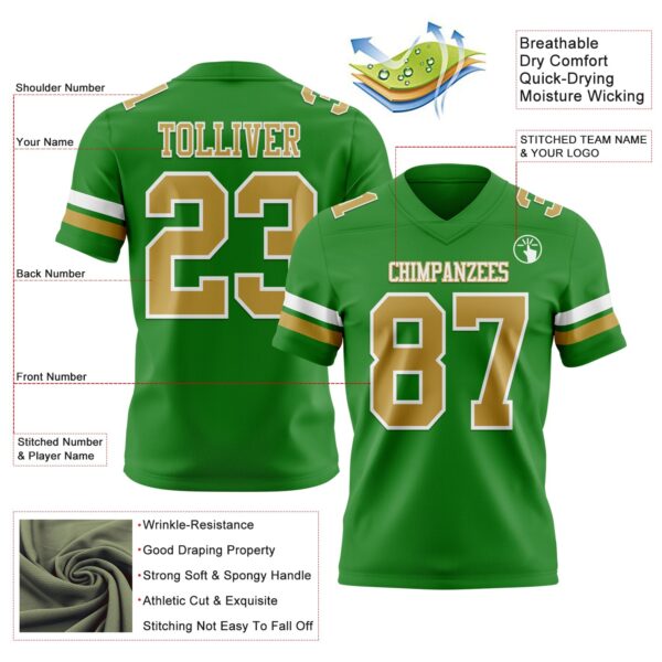 Custom Grass Green Old Gold-White Authentic Football Jersey