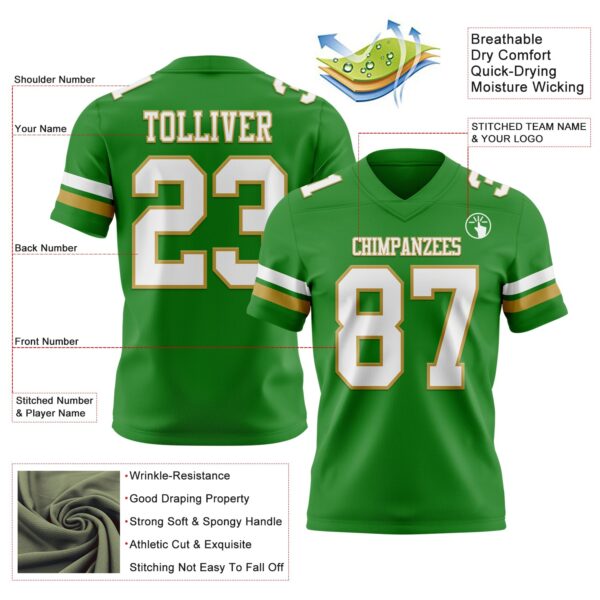 Custom Grass Green White-Old Gold Authentic Football Jersey