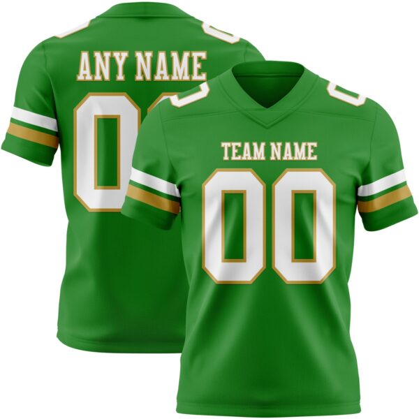 Custom Grass Green White-Old Gold Authentic Football Jersey