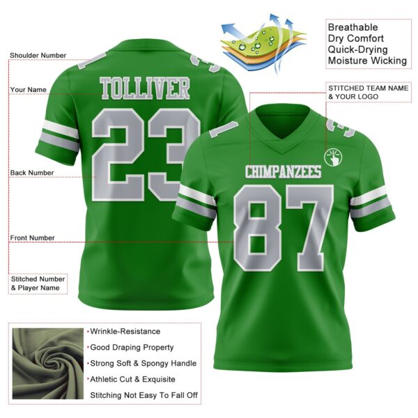 Custom Grass Green Gray-White Authentic Football Jersey