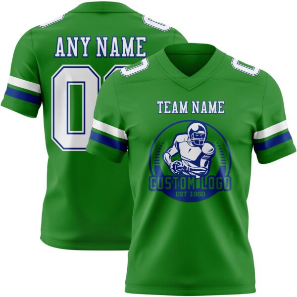 Custom Grass Green White-Royal Authentic Football Jersey
