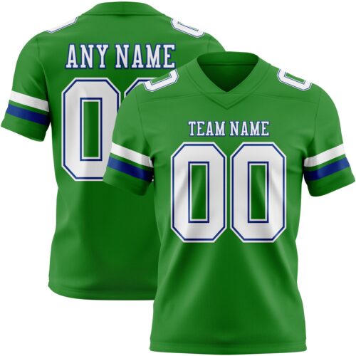Custom Grass Green White-Royal Authentic Football Jersey
