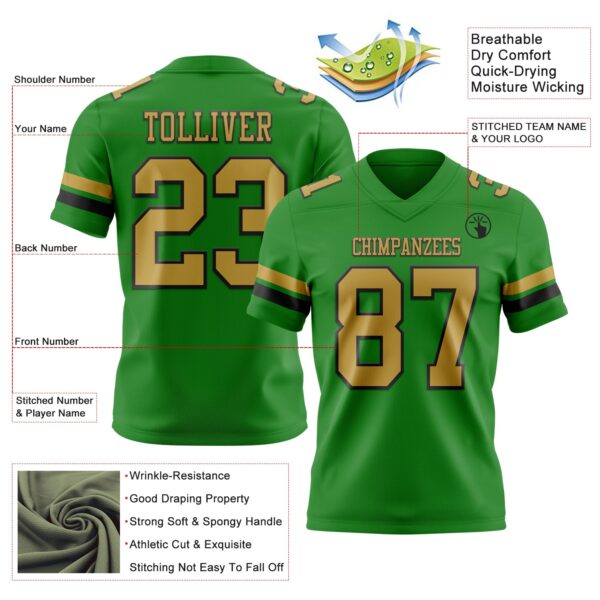 Custom Grass Green Old Gold-Black Authentic Football Jersey