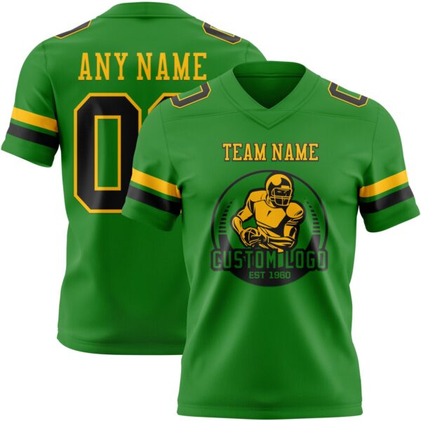 Custom Grass Green Black-Gold Authentic Football Jersey