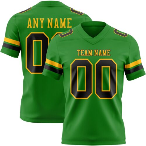 Custom Grass Green Black-Gold Authentic Football Jersey