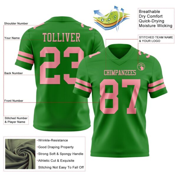 Custom Grass Green Medium Pink Authentic Football Jersey